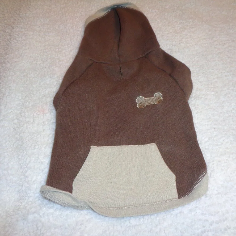 Pup Crew Dog or Cat Brown Hoodie with Bone Size Medium